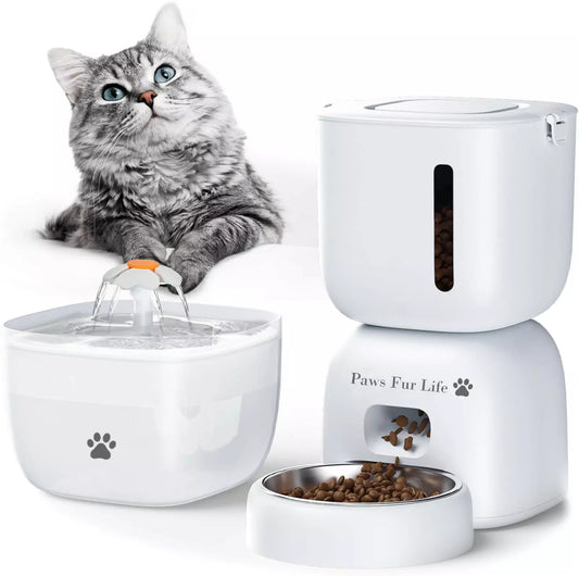 Automatic Cat Feeder & Water Fountain Set | Battery/Wired for Cats & Small Dogs