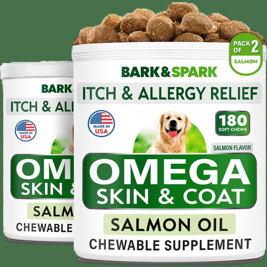 Omega 3 for Dogs - 360 Fish Oil Treats for Dog Shedding, Skin Allergy, Itch Relief, Hot Spots Treatment - Joint Health - Skin and Coat Supplement - EPA & DHA Fatty Acids - Salmon Oil
